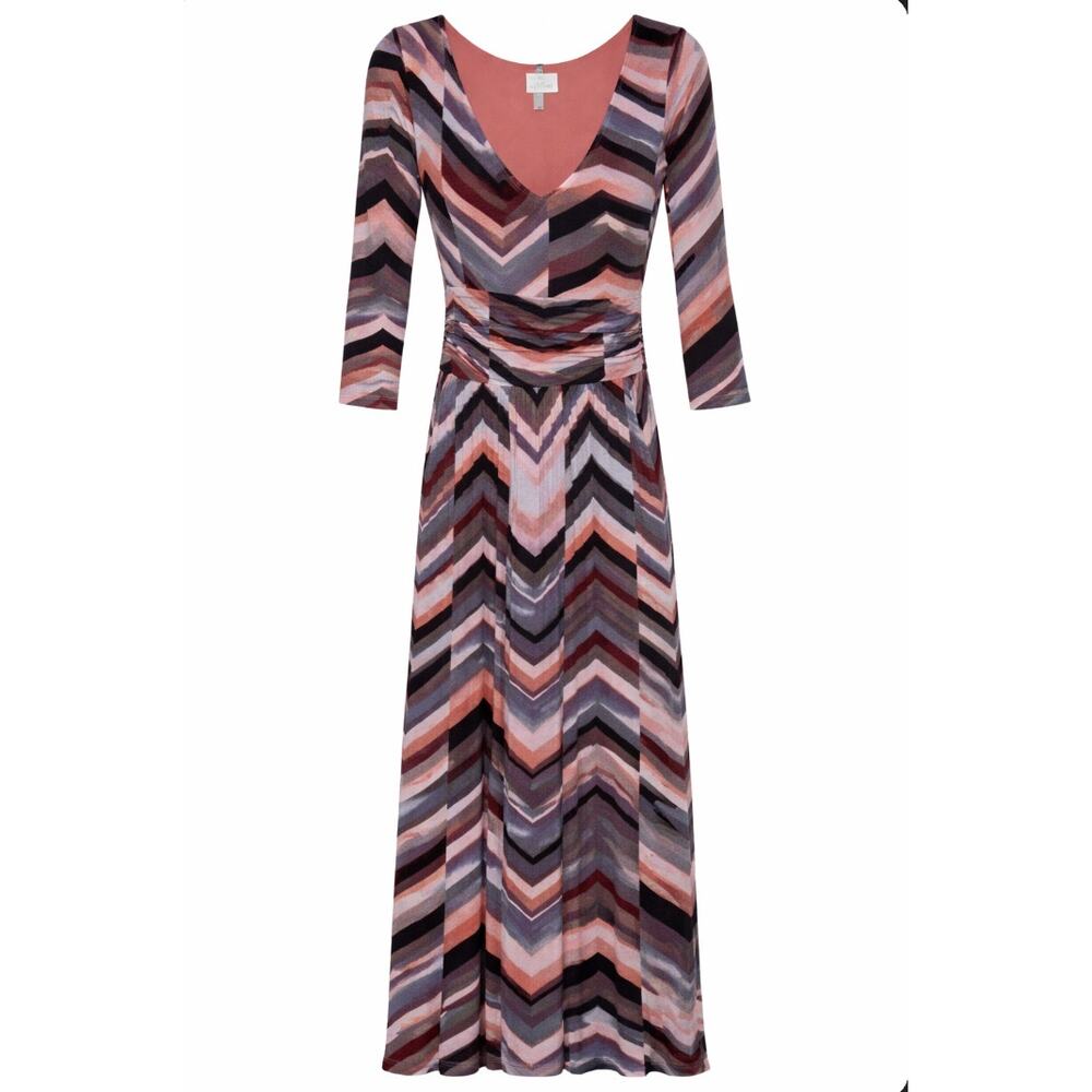 Maeve V-Neck Chevron Maxi Dress in Pink, Purple, Black